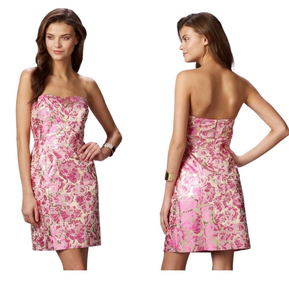 Lilly Pulitzer Raya Floral Metallic Gold Jacquard Pirates Bootyniere Dress